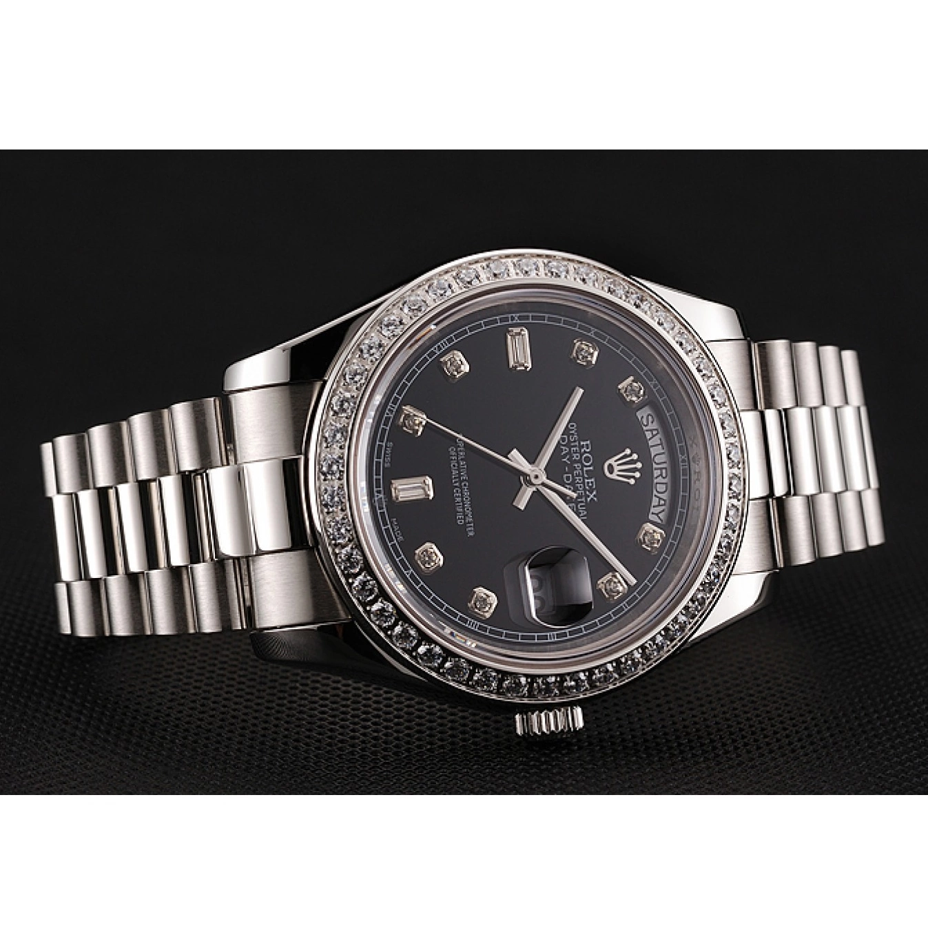 Good copy rolex watches Numerals 1453966 Day-Date Case Dial Black Swiss Rolex Bracelet Steel Stainless Diamond Diamond 0821